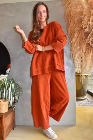 Arbi Needlecord Fold Hem Top Rust